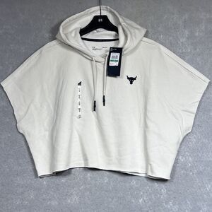 Project Rock Under Armour Hoodie Womens Large White Fleece 1371370 Short Sleeve